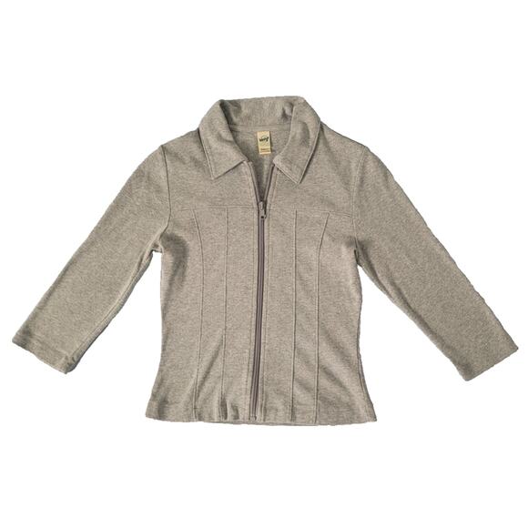 Vintage Y2k Kavio Zip Up Collared Fitted Sweater Sz S Gray Preppy Twee Academia - Picture 1 of 6